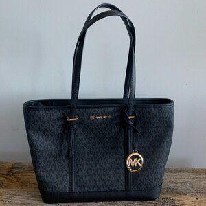 NWOT-Michael Kors Jet Set Travel Small Logo Top-Zip Tote Bag, Black